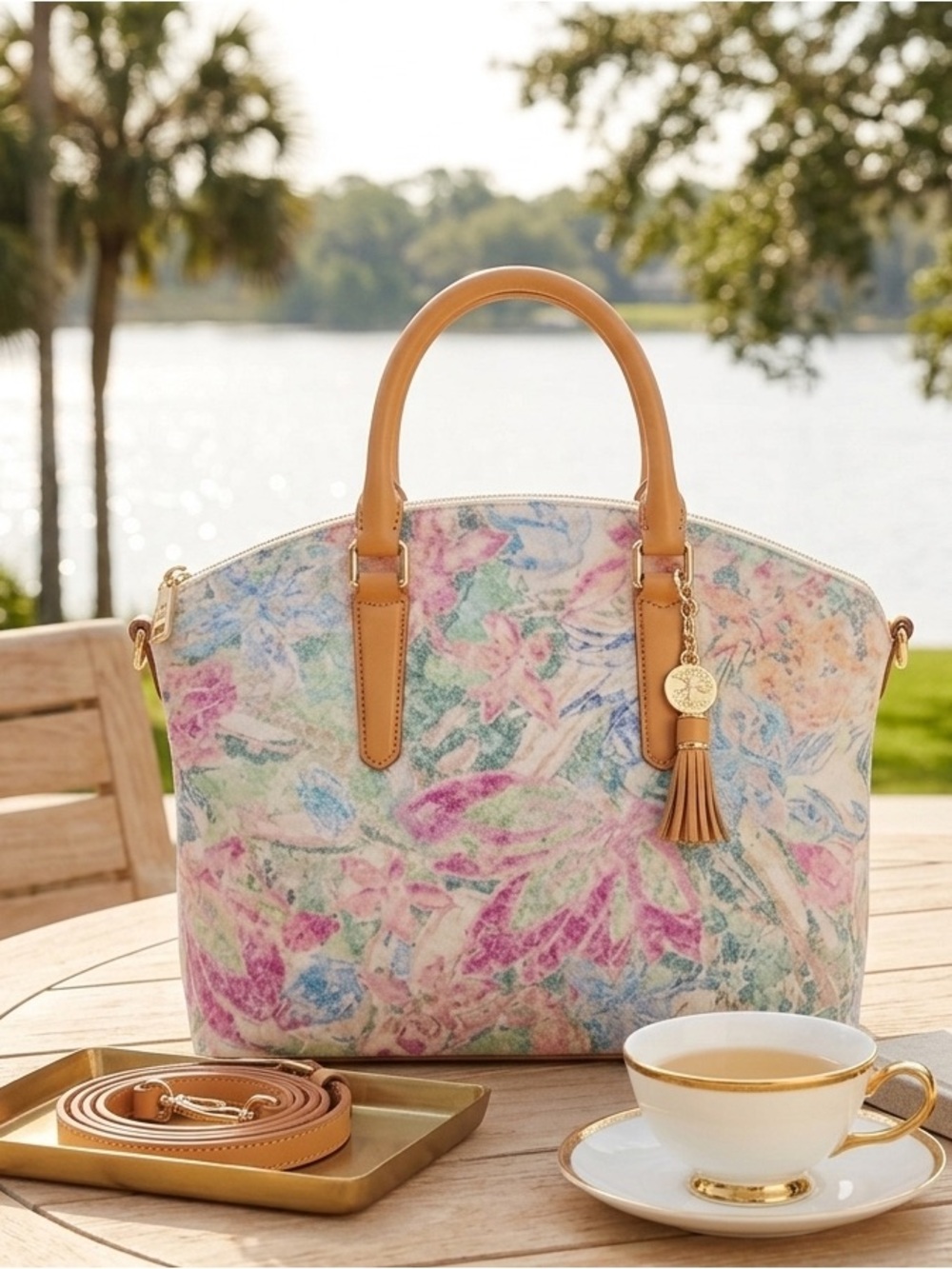 Brahmin Cream Talitha Large Duxbury Satchel Multicolor Leather EUC 🤍